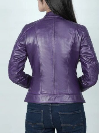 Womens Real Leather Purple Cafe Racer Jacket.