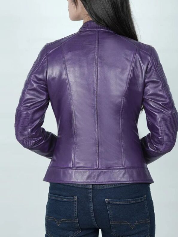 Womens Real Leather Purple Cafe Racer Jacket.