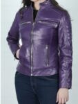 Womens Real Leather Purple Cafe Racer Jacket