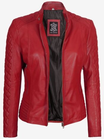 Women's Real Leather Quilted Cafe Racer Jacket