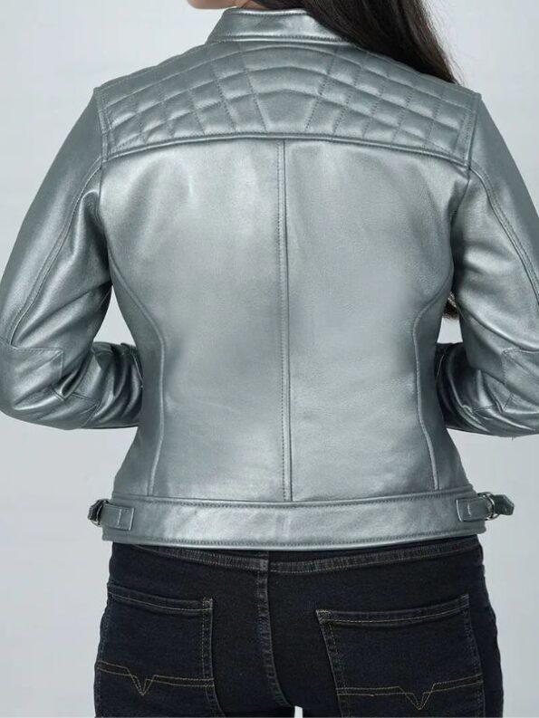 Women's Real Leather Silver Motorcycle Jacket