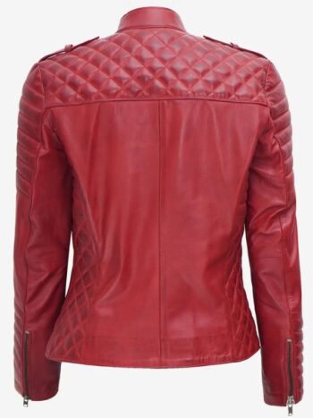 Women's Red Asymmetrical Padded Leather Moto Jacket