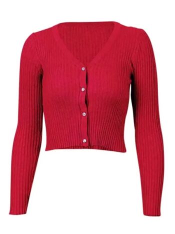 Women's Red Cropped Cardigan