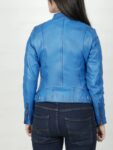 Womens Sky Blue Waxed Leather Moto Jacket