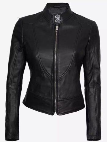 Women's Slim Fit Black Leather Biker Jacket.