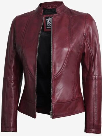 Women's Slim Fit Maroon Leather Jacket.