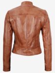 Women’s Slim Fit Tan Waxed Biker Leather Jacket.