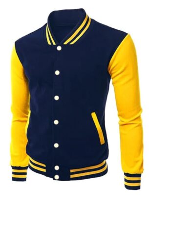 Blue and Yellow Varsity Leather Jacket.