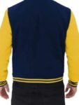 Blue and Yellow Varsity Leather Jacket.