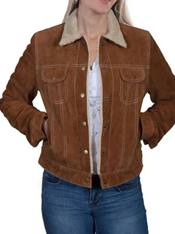 Fakes Emilija Baranac Brown Suede Leather Jacket.