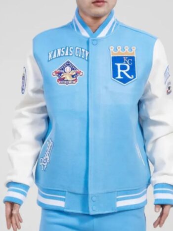 Kansas City Royals Varsity Light Blue and White Jacket.