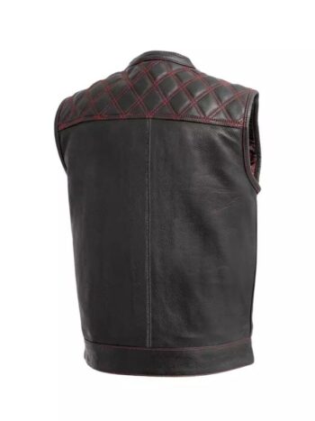 Men Black & Orange Diamond Leather Vest