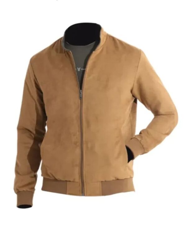 Men’s Beige Suede Bomber Jacket.