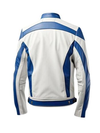 White and Blue Lambskin Biker Jacket