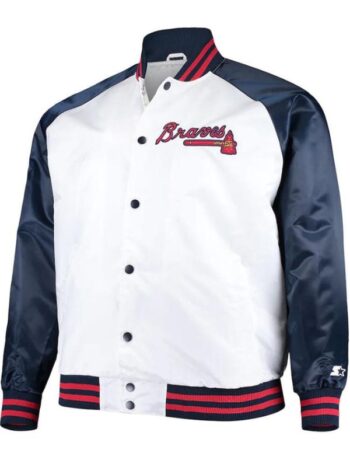 White and Navy Clean-Up Hitter Atlanta Braves Satin Jacket.