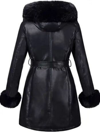 Women Black Leather Fur-lined Jacket.