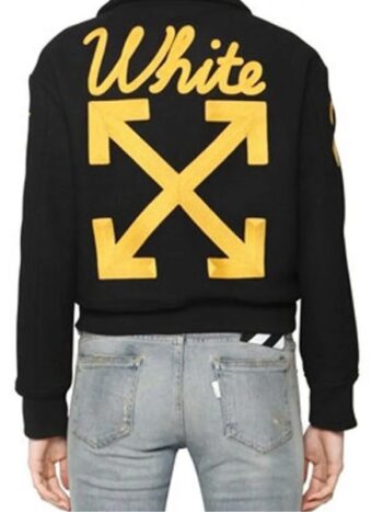 Women’s Off-White Virgil Abloh Varsity Black Jacket with Striped Sleeves.