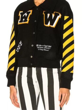 Women’s Off-White Virgil Abloh Varsity Black Jacket with Striped Sleeves