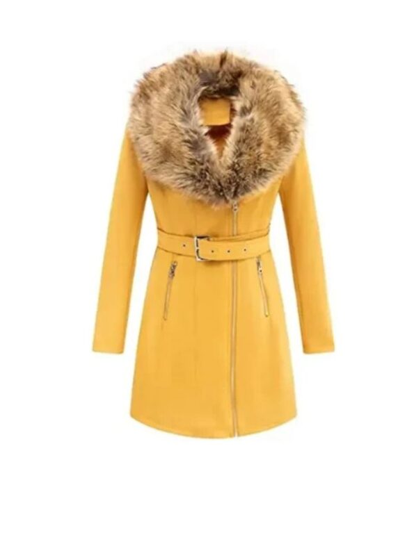 Women’s Yellow Leather Fur Pea Coat.