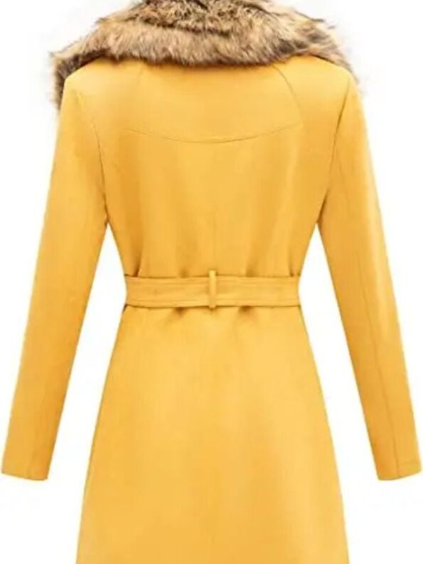 Women’s Yellow Leather Fur Pea Coat