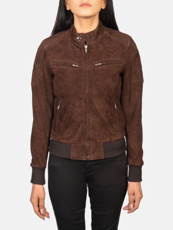 Zenna Mocha Suede Bomber Jacket