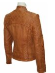 Women Slim Fit Brown Quilted Leather Jacket.