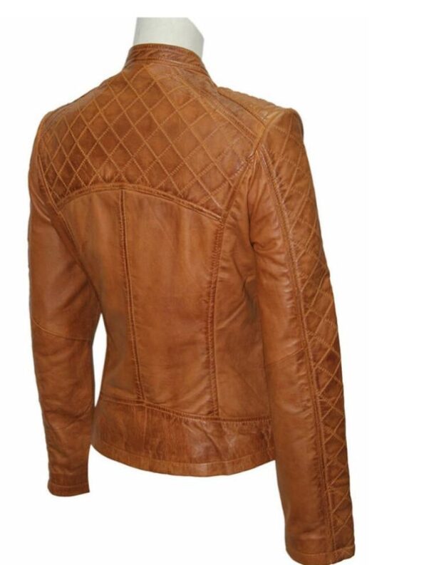 Women Slim Fit Brown Quilted Leather Jacket